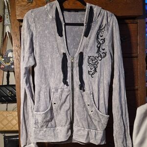 Affliction Light Gray Hoodie with Black Design